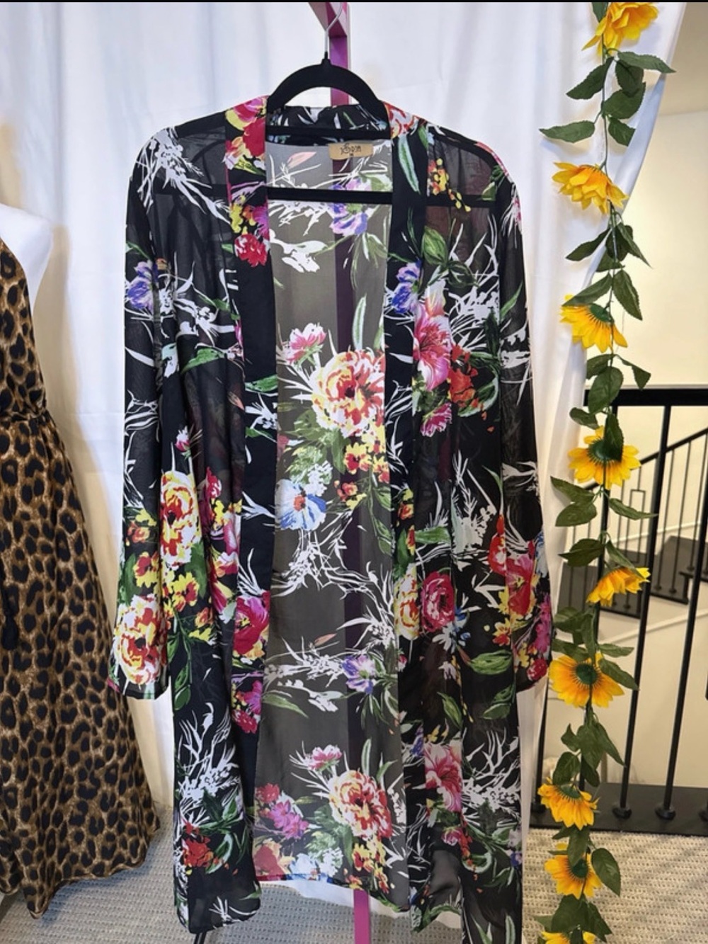 Black Floral Sheer Kimono Cardigan